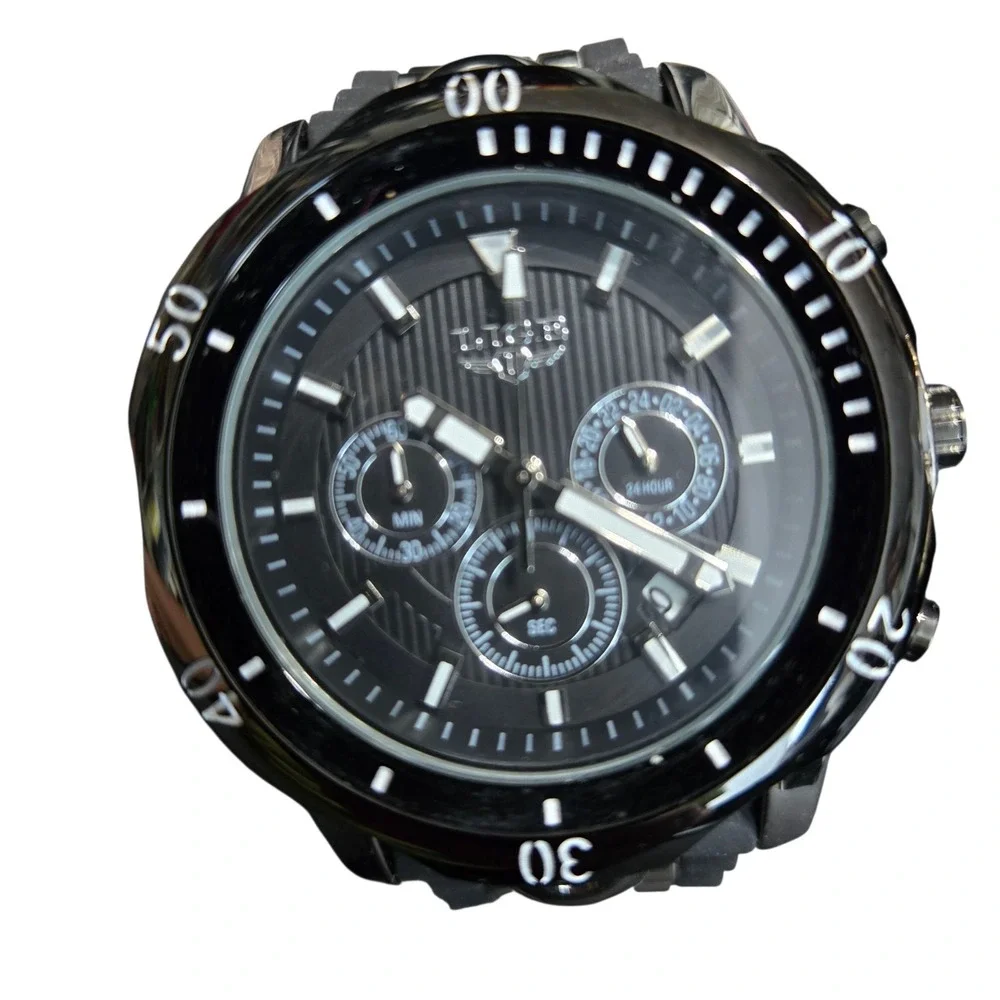 Lot of 2 LIGE Dream Quartz Chronograph Men's Watches w Black Silicon Bands VIDEO